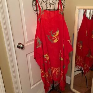 Vibrant orange, yellow & green cold-shoulder dress without tags est. size 4x